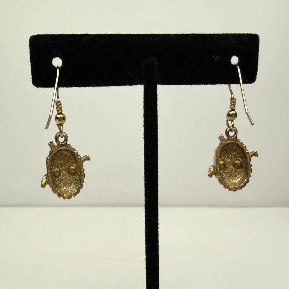 Gold Tone Mummy Dangle Earrings Red Eyes Halloween Costume Jewelry 1.5 in